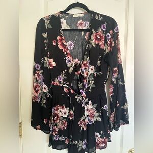 ILLA ILLA Black Floral Romper with Long Sleeves